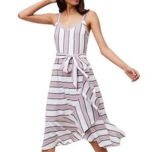 LAST CHANCE - Loft Striped Ruffle Faux Wrap Dress